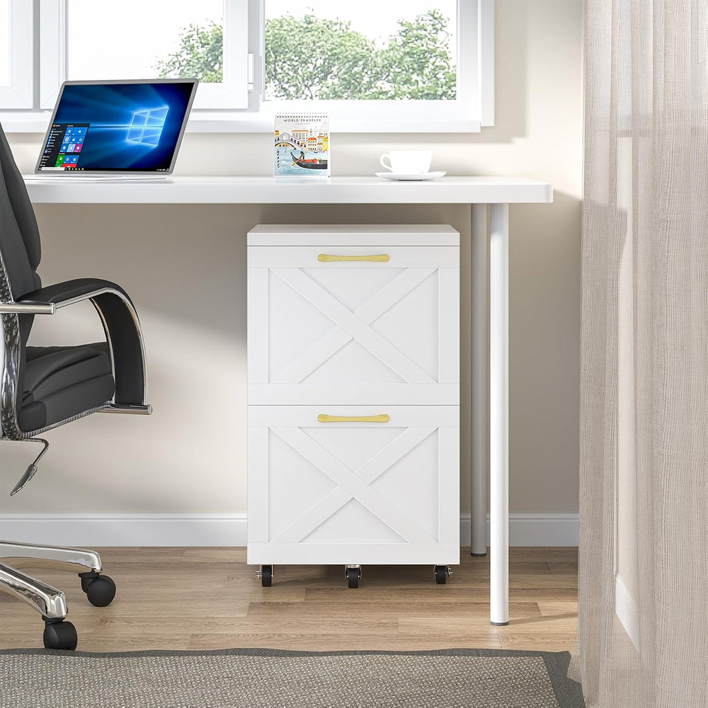 Halitaa Farmhouse 2 Drawer Small File Cabinet with Wheels, White | Vertical F...