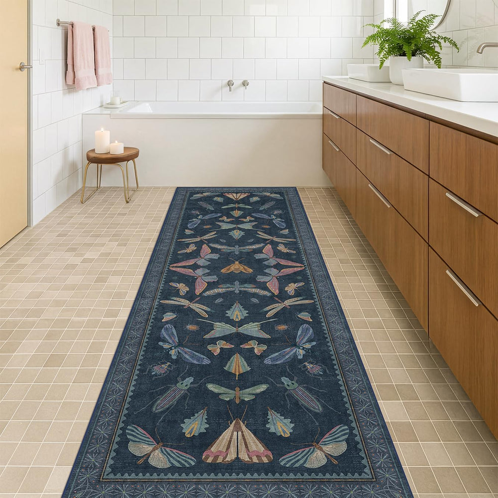 Vintage 2x6 Navy Blue Bathroom Rugs