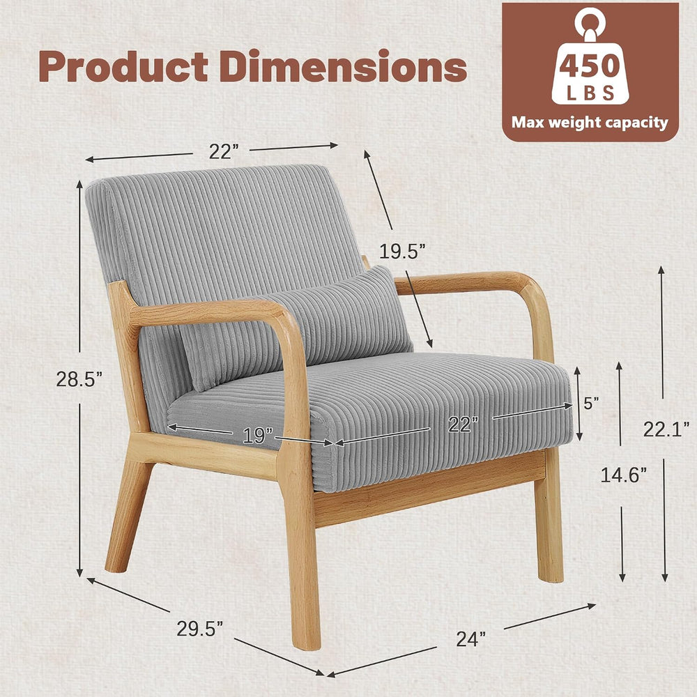 Youtanic Accent Chair Set of 2, Mid-Century Modern Armchair with Waist Cushio...