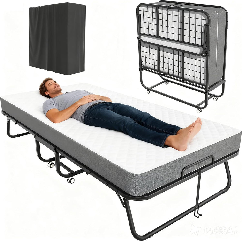 Pataku Folding Bed with Mattress, 75"x31" Roll Away Frame, 5" ...