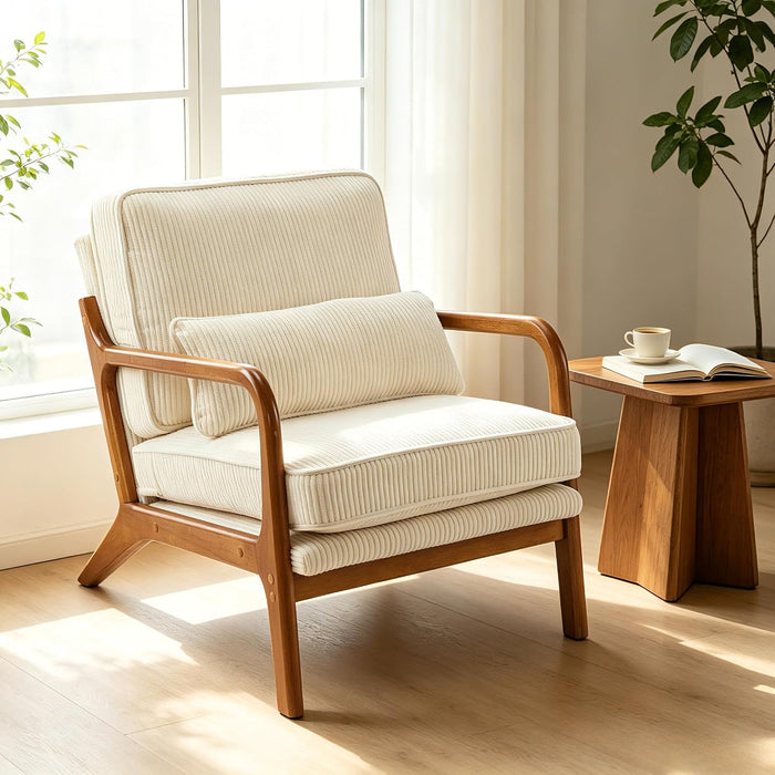 Karl home Mid-Century Modern Accent Reading Chair, Beige