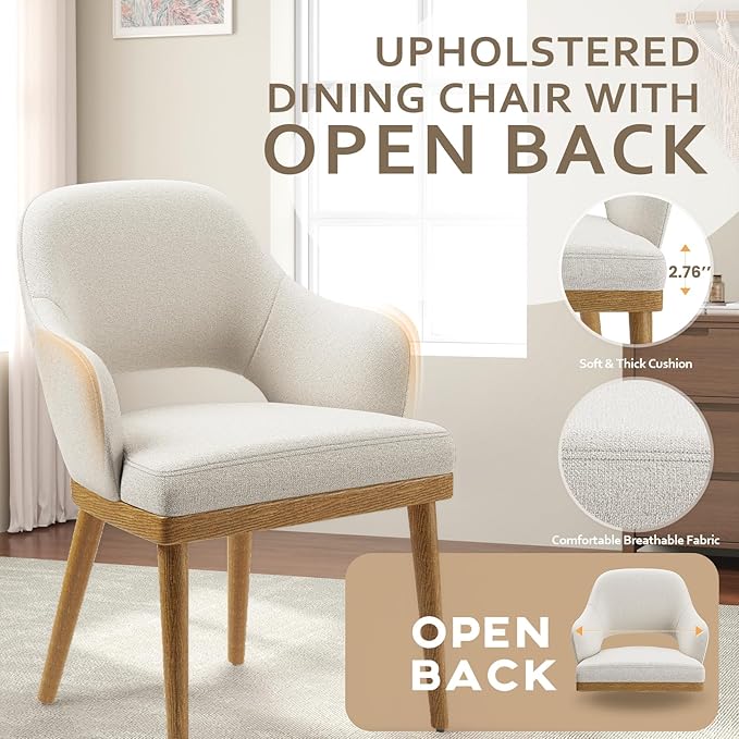 Wooden Dining Chairs Set of 6, Modern Fabric Upholstered Dining Room Chair, K...