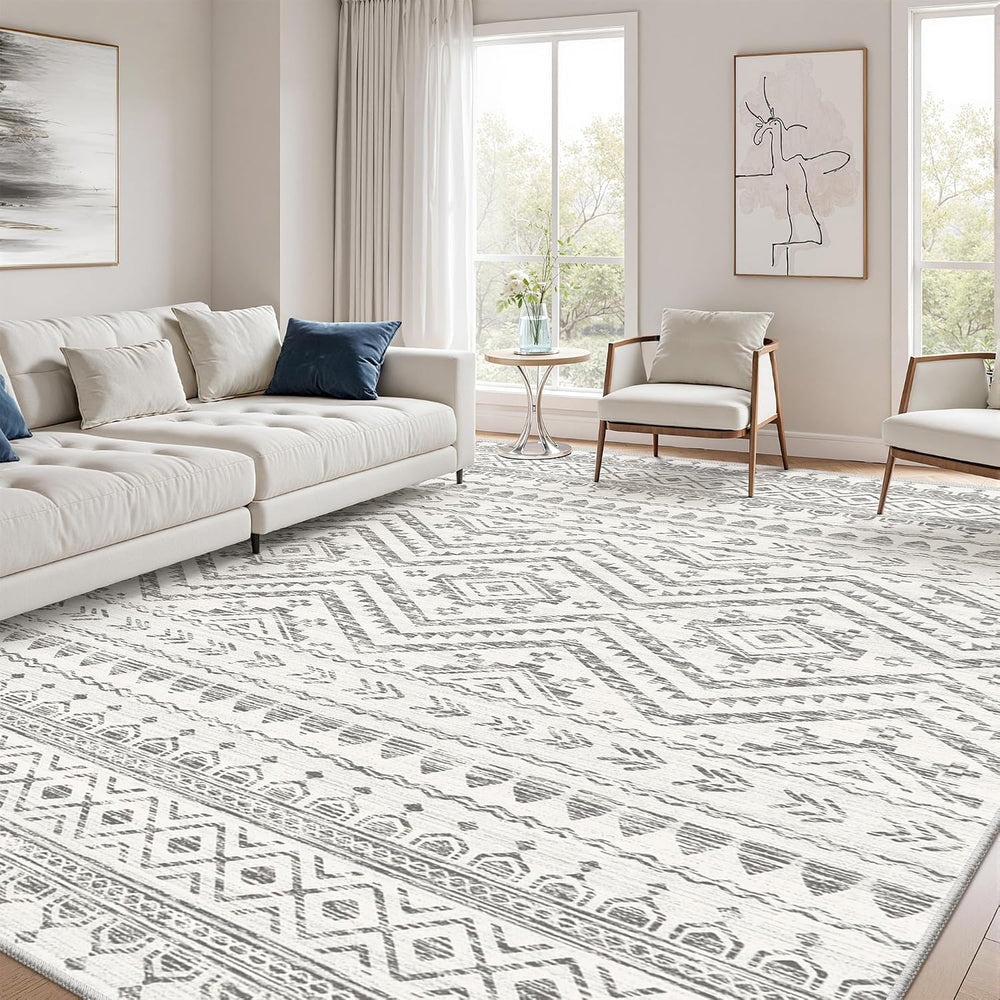 Miukiki 8x10 Area Rug for Living Room, Washable Soft Non Slip Rug Grey