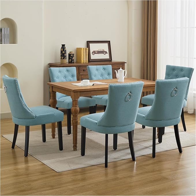 Upholstered Tufted Dining Chairs Set of 4, Fabric Side Dining Room Chairs wit...