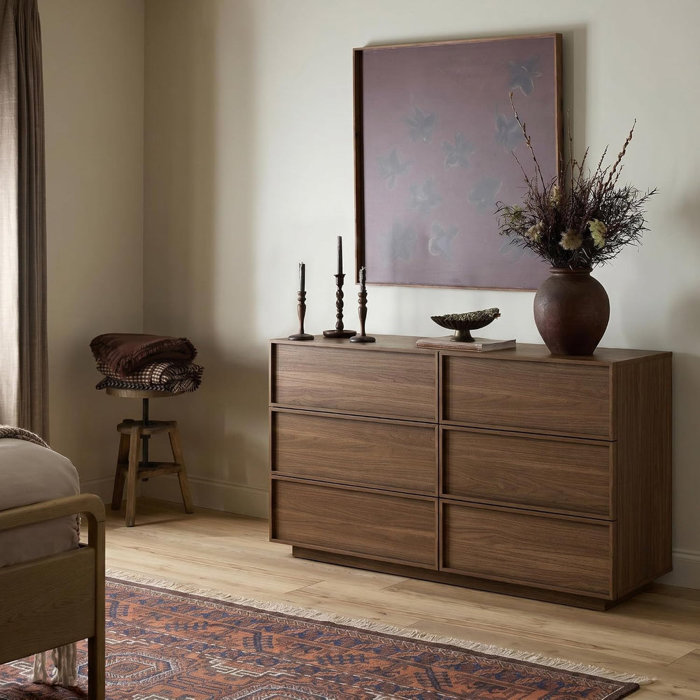 6-Drawer Dresser for Bedroom, 47.2" Wide, Wooden, Light Walnut