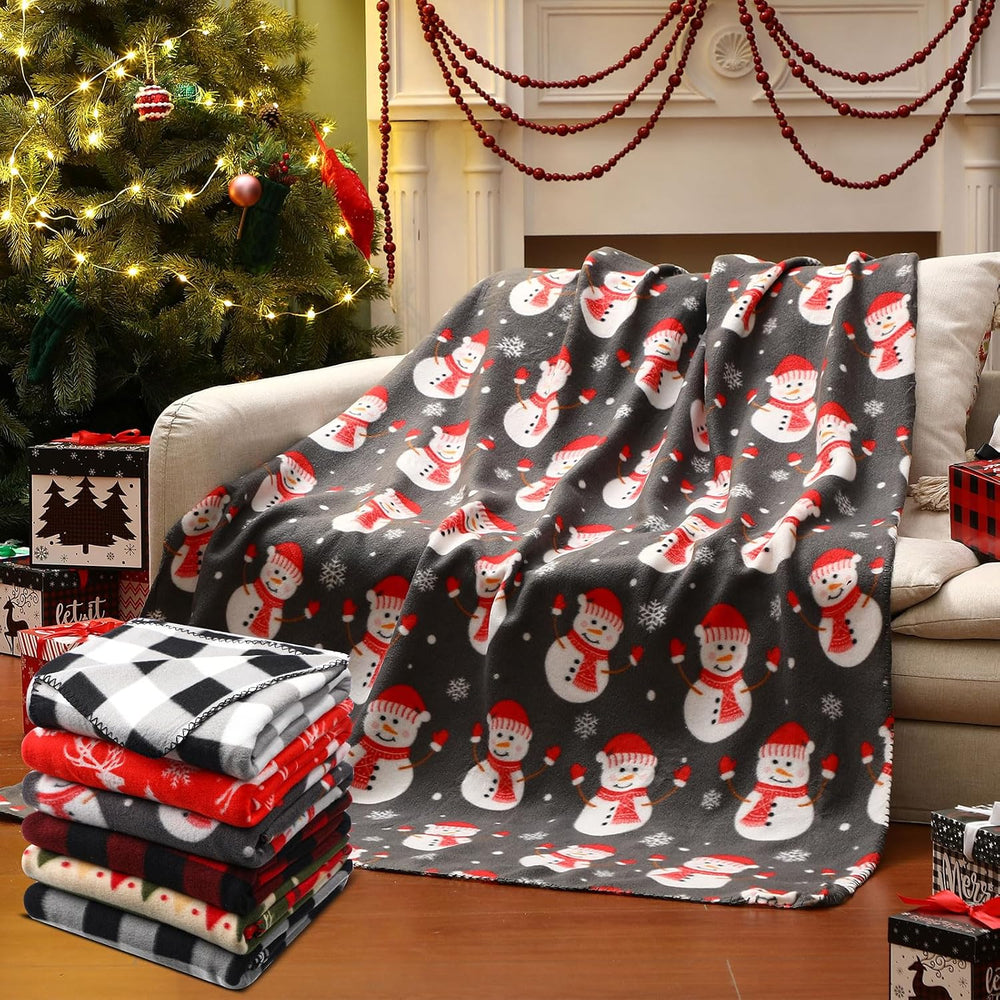 Preboun 6 Pcs 50 x 60 Inch Fleece Throw Blanket Bulk, Christmas