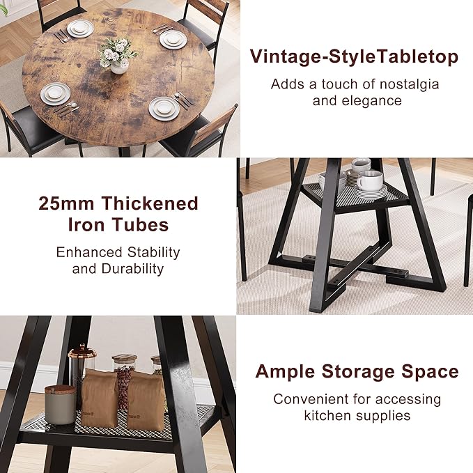 Round Dining Table for 4,Kitchen Dining Room Circle Dinner Pedestal Table,Spa...