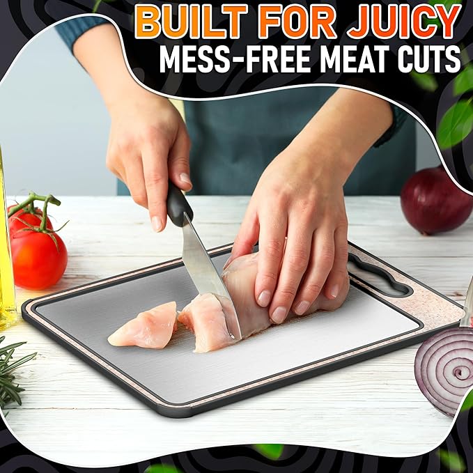 Double Sided Metal Cutting Board Titanium 14.3"x9.8"