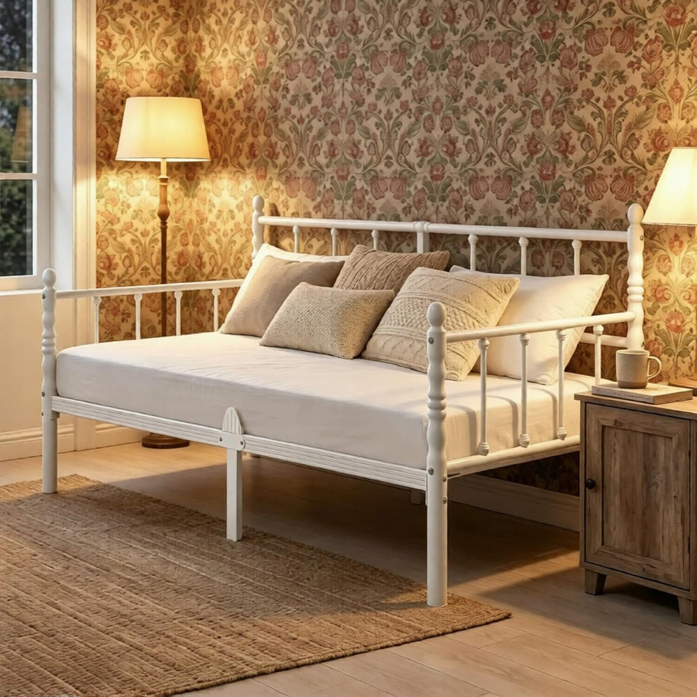 14 Inch Twin Metal Daybed Frame with Vintage Headboard