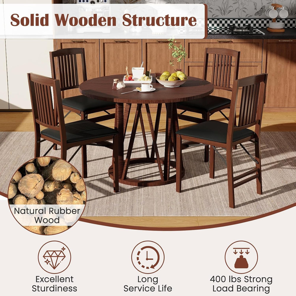GIANTEX Folding Dining Chairs Set of 2, Foldable Wood Kitchen Chairs with Pad...