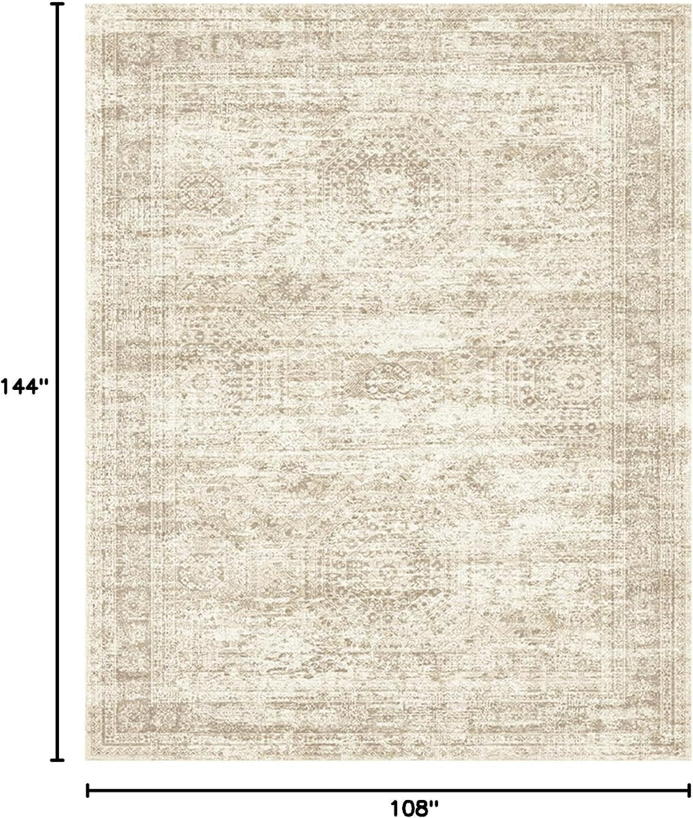 Soalmost 9x12 Area Rugs for Living Room Washable Print Rug Non-Slip Beige
