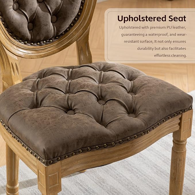 PU Leather Upholstered Dining Chairs Set of 6 French Country Round Back Kitch...