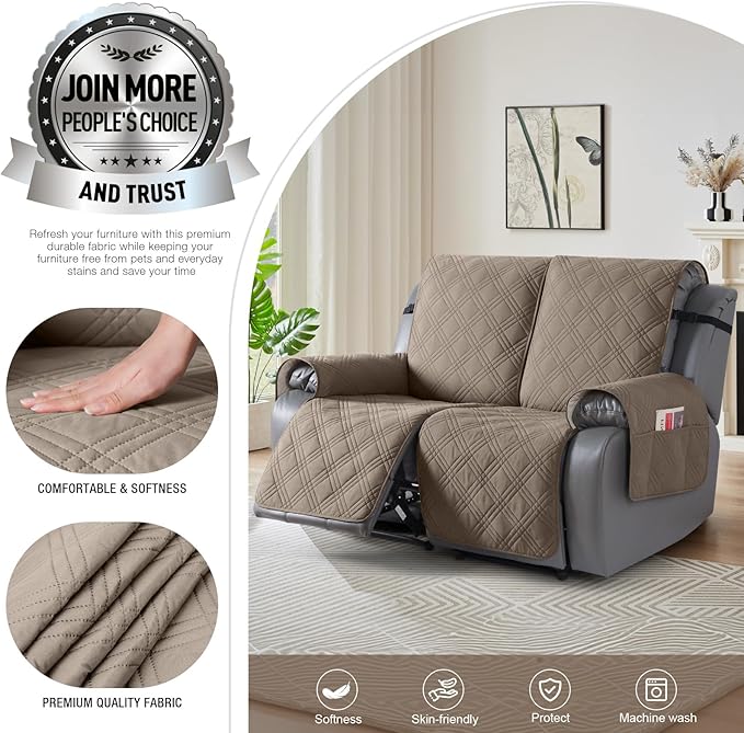 TAOCOCO 100% Waterproof Loveseat Recliner Covers 2 Seater, Split Loveseat Covers