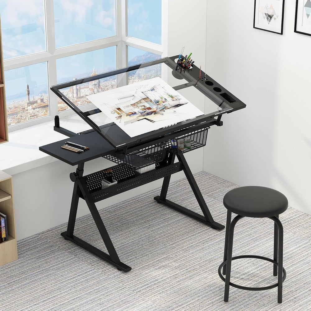 Drafting Table w/Stool, Height Adjustable Multifunctional Drawing Table | Art...