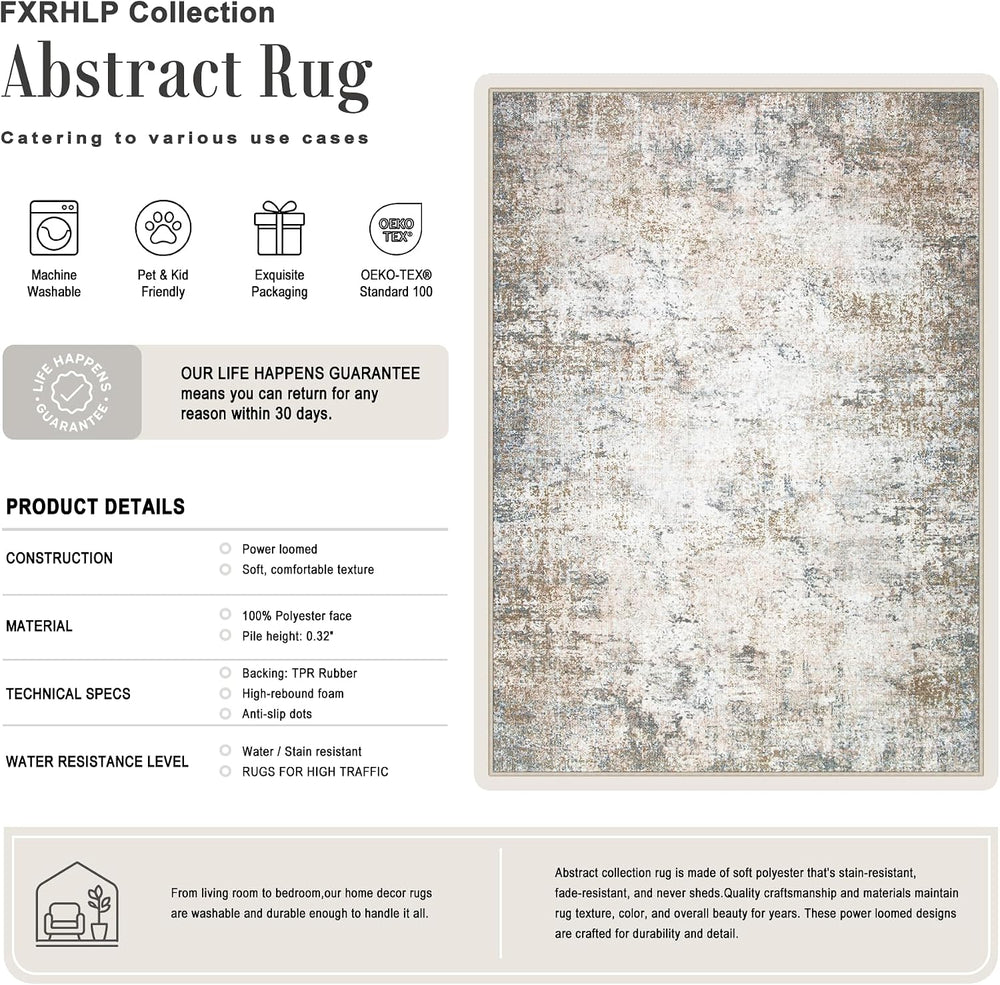 10x14 Area Rug Living Room: Modern Washable Indoor Carpet Brown