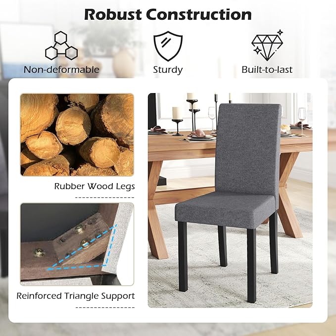 COSTWAY Fabric Armless Dining Chairs Set of 2, Upholstered Kitchen Side Chair...