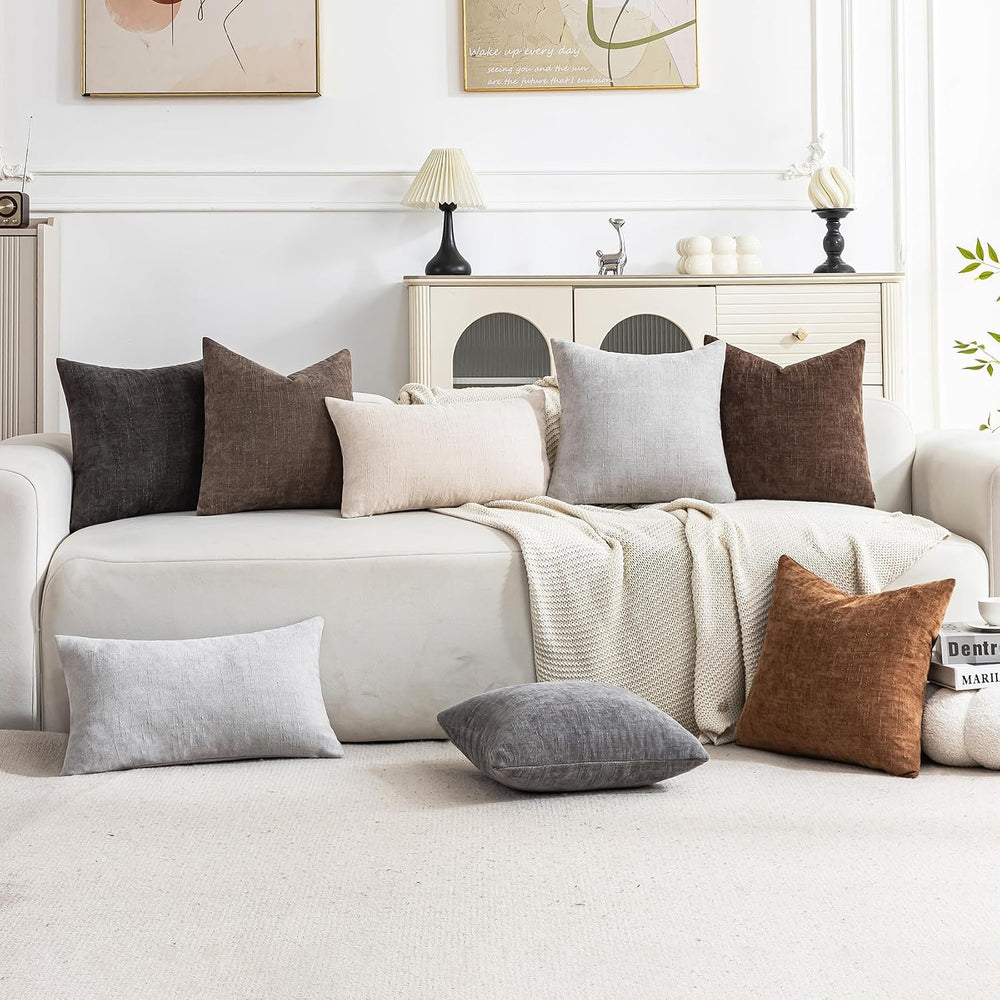 Set of 4 Soft Textured Decorative Throw Pillow Covers 20x20 Inch Cozy Farmhou...