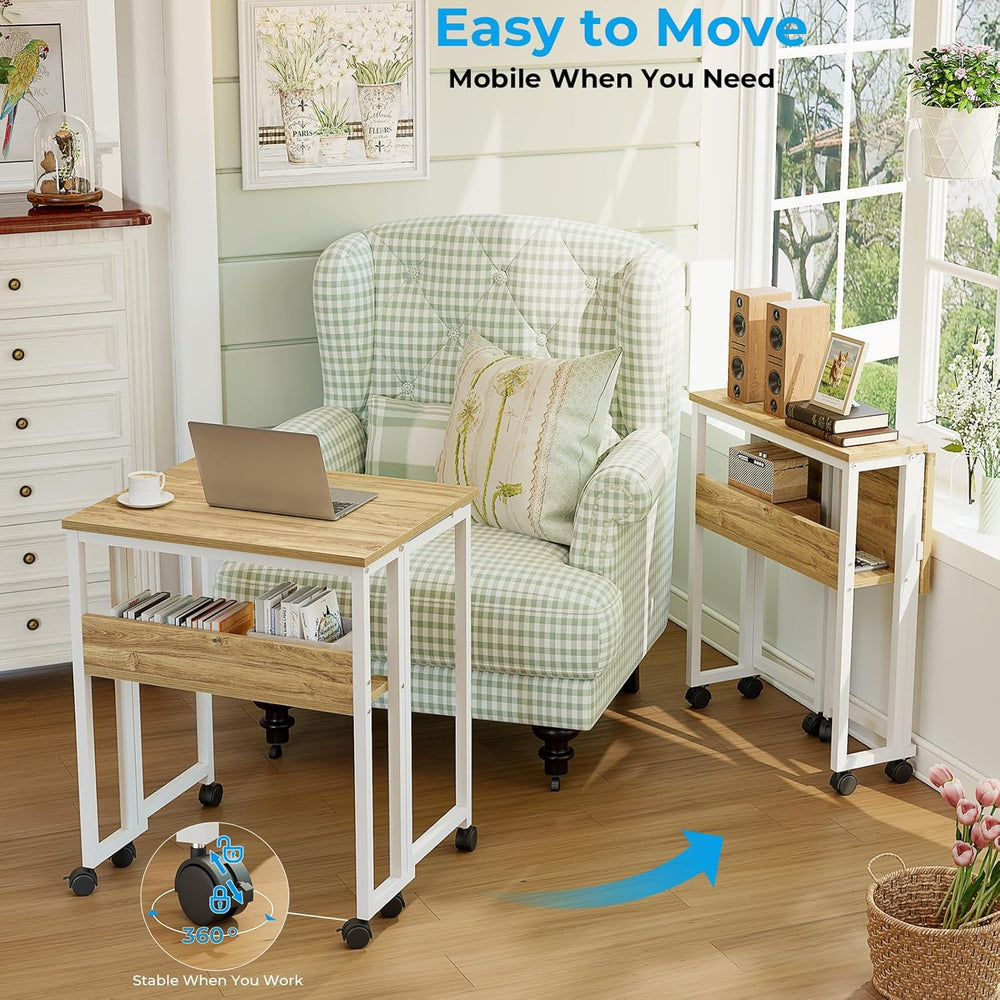 GreenForest Folding Desk with Wheels, 24.8 Inch Compact Rolling Computer Tabl...