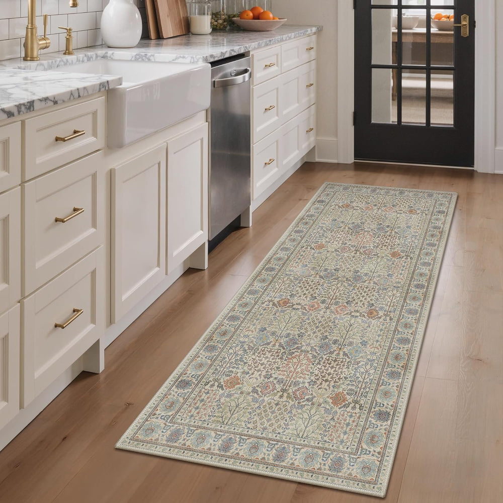 Bavni 9x12 Area Rug for Living Room, Washable Low Pile, Ivory Multicolor