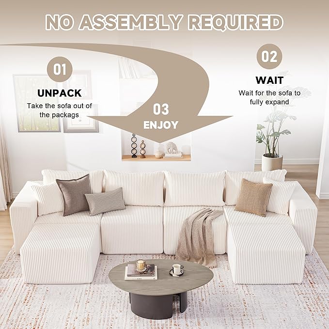 135.4" Cloud Couch Sectional, Modular Sectional Sofa with Deep Seat, Plu...