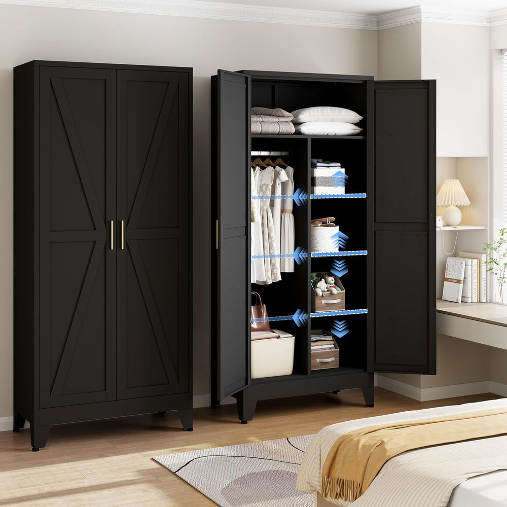 71" Metal Wardrobe Closet Clothing Storage Cabinet with Hanging Rod