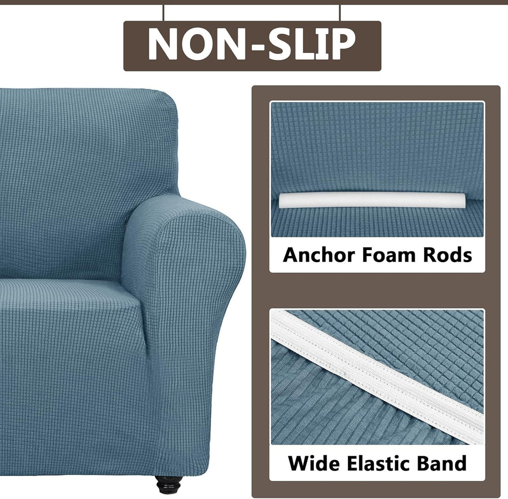 3 Piece Stretch Matching Chair and Ottoman Slipcover Set, Jacquard Arm Chair/...