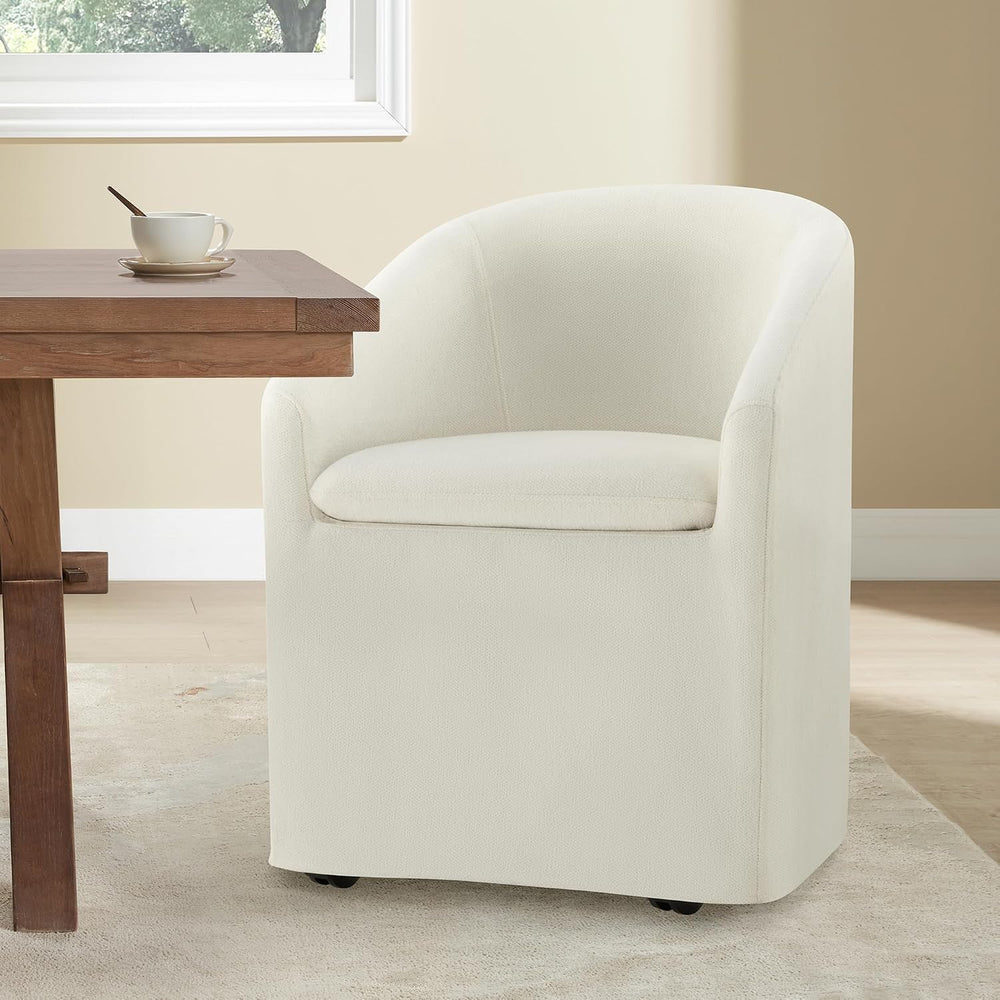 Upholstered Dining Chairs with Casters, Washable Cover Modern Dining Room Cha...