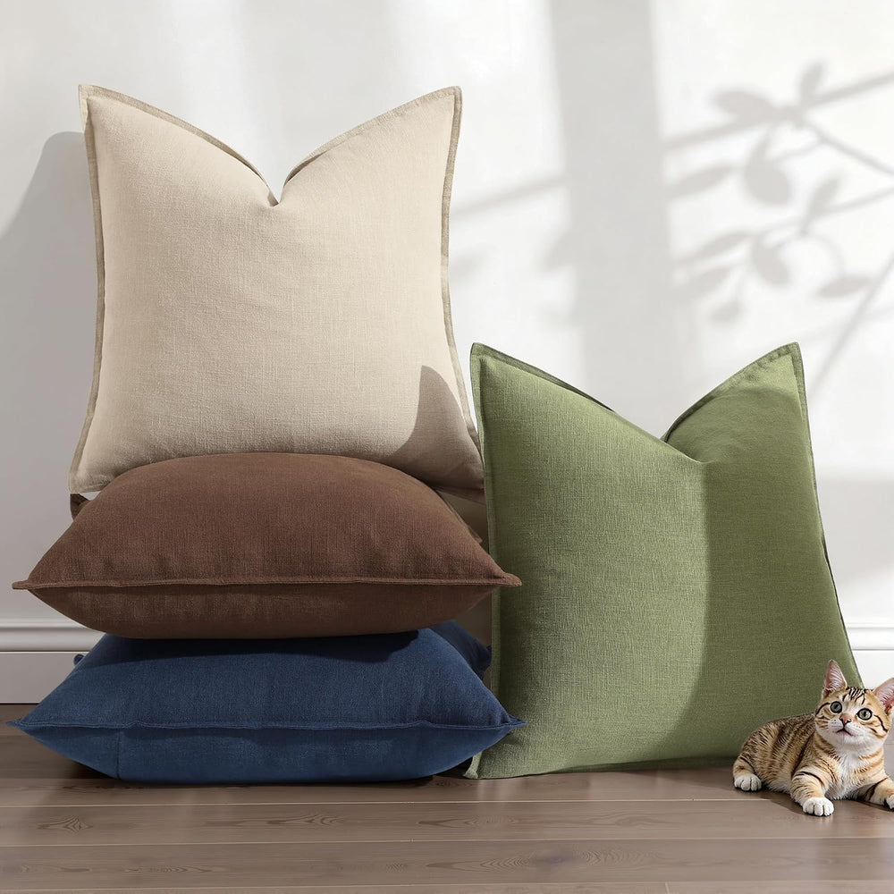 decorUhome Fall Navy Blue Linen Throw Pillow Covers 26x26 Set of 2