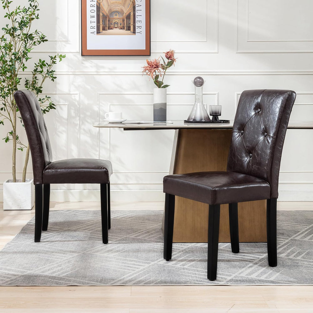 VECELO Upholstered Dining Chairs Set of 2, Modern PU Leather and Solid Wood L...