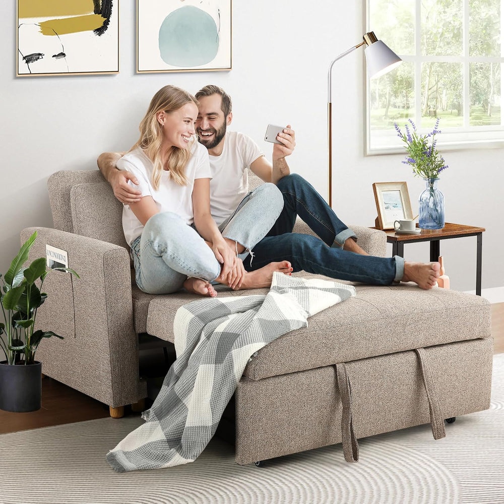 SEJOV Loveseat Sleeper, 3-in-1 Convertible Sofa Bed Pull Out, Brown Gray