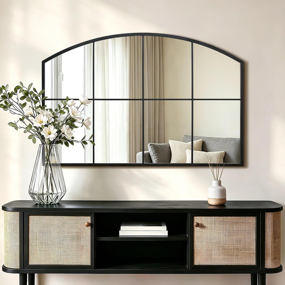 Besdomus Large Black Arched Mirror: 42"x28" Wide Arched Window Mirror