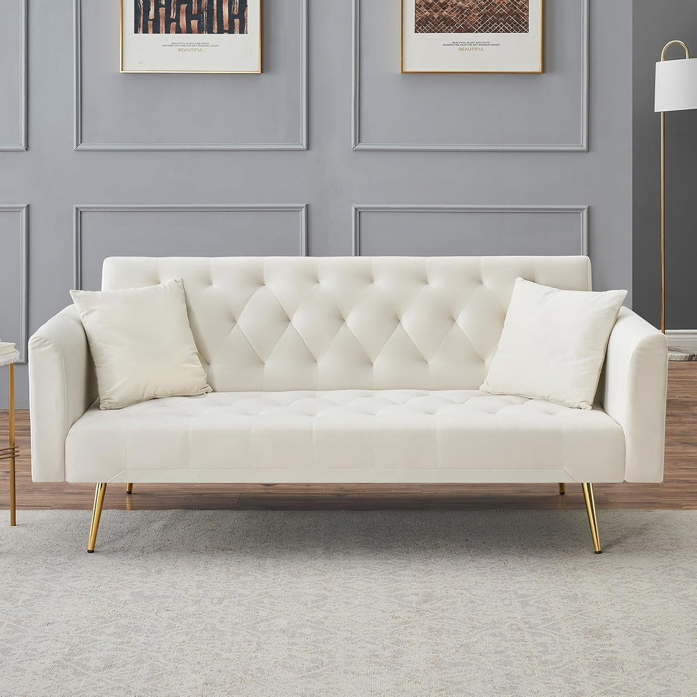 71" Modern Velvet Sofa Bed Futon, Convertible Sleeper Couch, Adj. Backrest