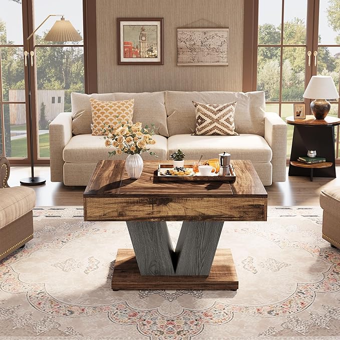 Tribesigns Square Coffee Table, Wood Center Table for Living Room, 31.5"...
