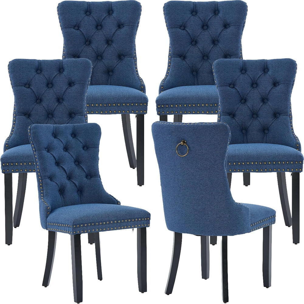 Modern Dining Chairs Set of 6, Tufted Upholstered Dining Chairs with Solid Wo...