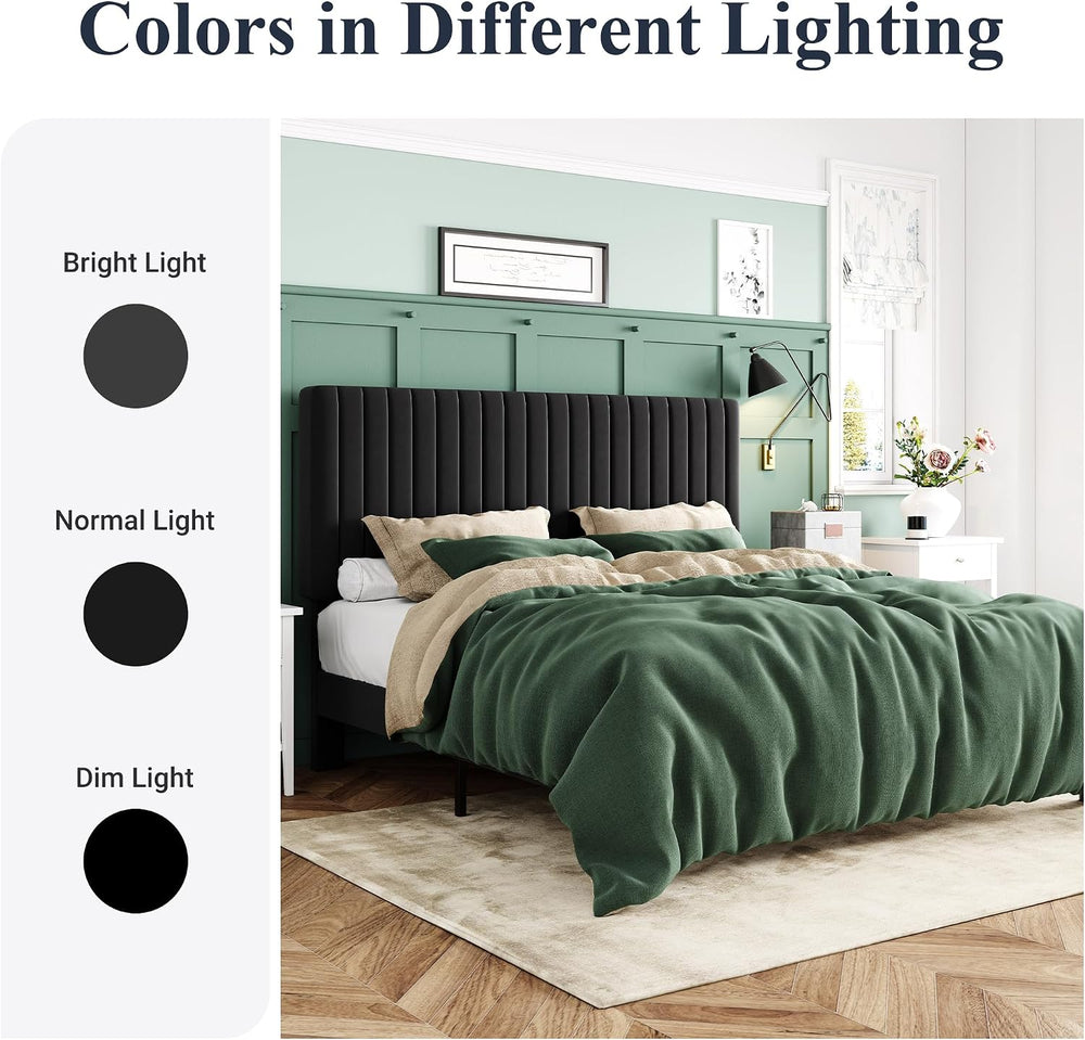 Allewie Full Bed Frame, Velvet Upholstered Platform Bed with Vertical Channel...