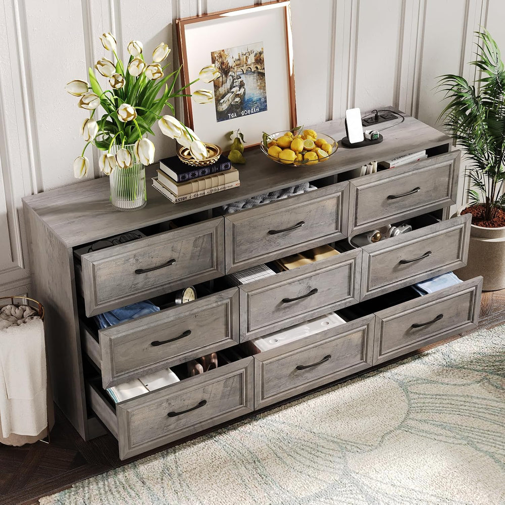 Fameill Dresser for Bedroom, 9 Drawer Wide Dresser Organizer with Charging St...