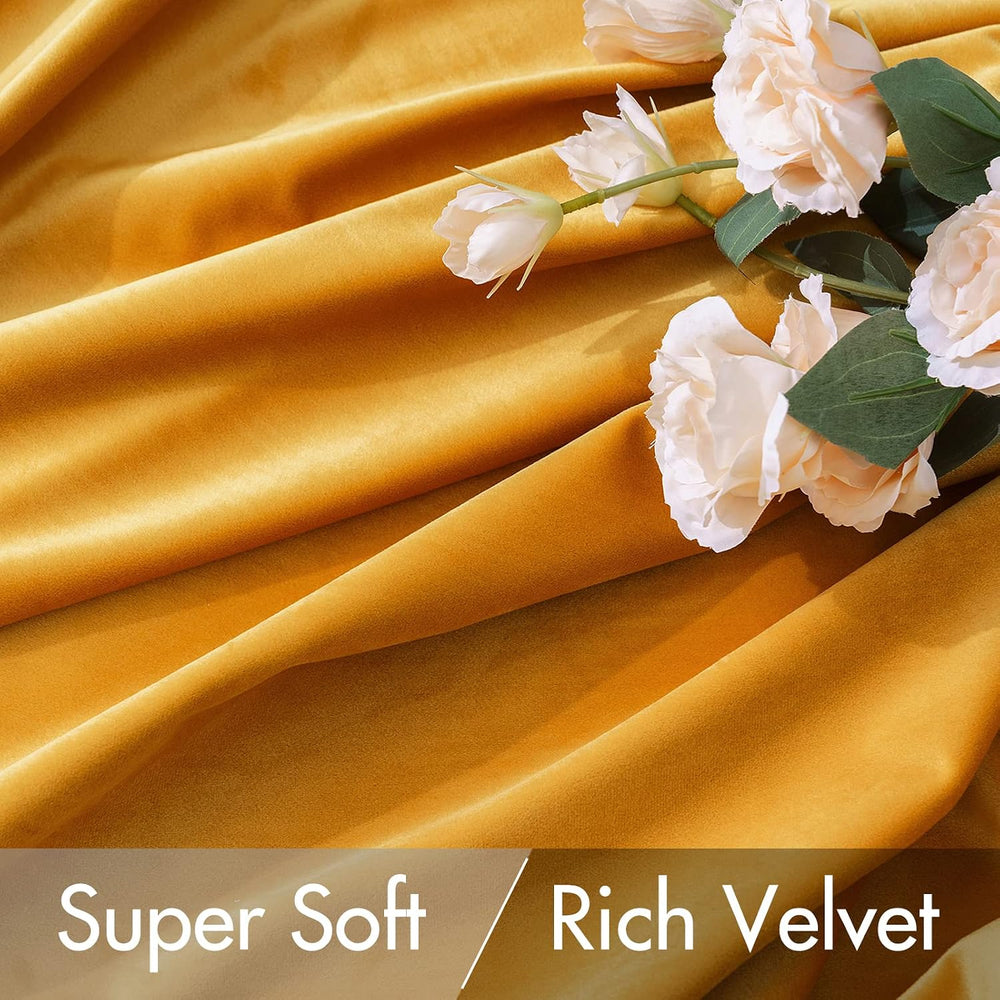 MIULEE Velvet Blackout Curtains 52x84 inches 2 Panels Mustard Yellow
