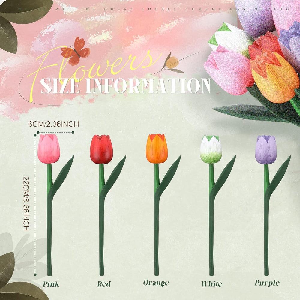 CroBlissful 10 Pcs 9 Inch Spring Wooden Tulip Flowers for Decoration