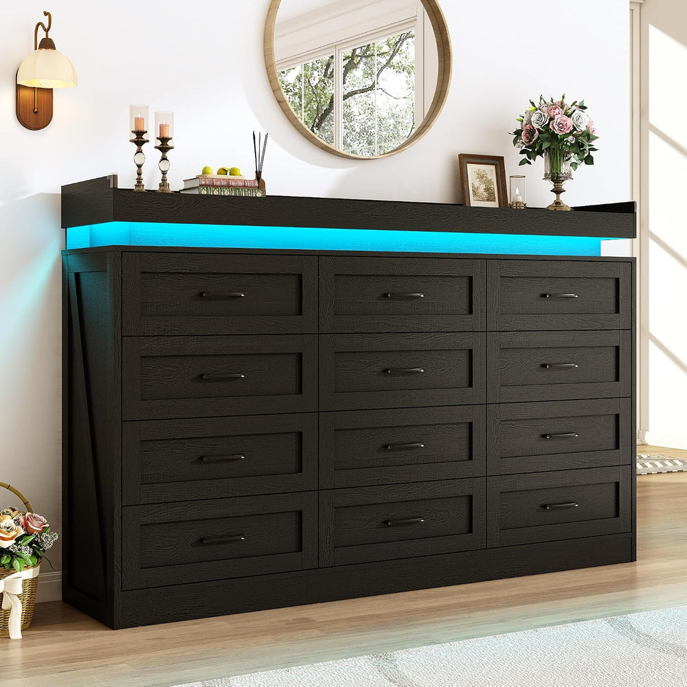 71" Wide 46" Tall Large Farmhouse 12 Drawers Dresser for Bedroom (B...