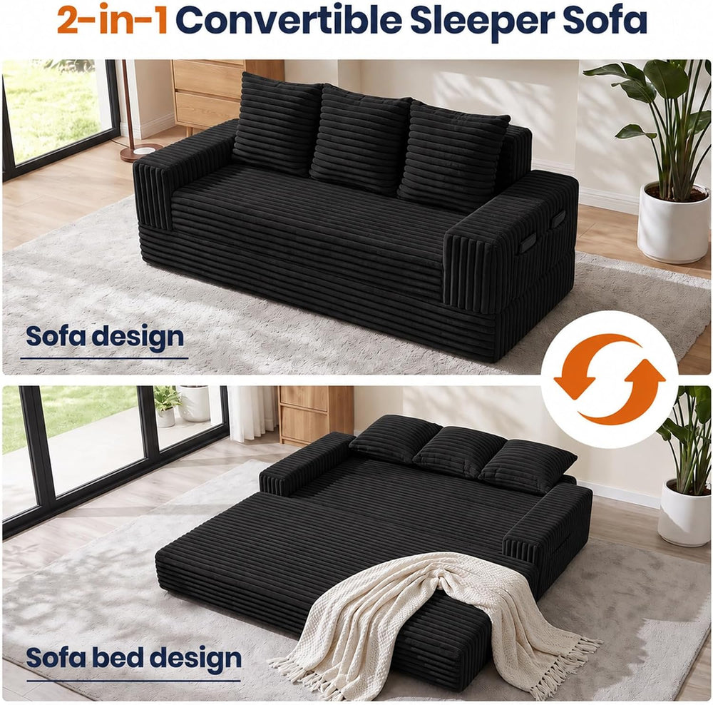 2-in-1 Convertible Sofa Bed, 70" Boneless Couch