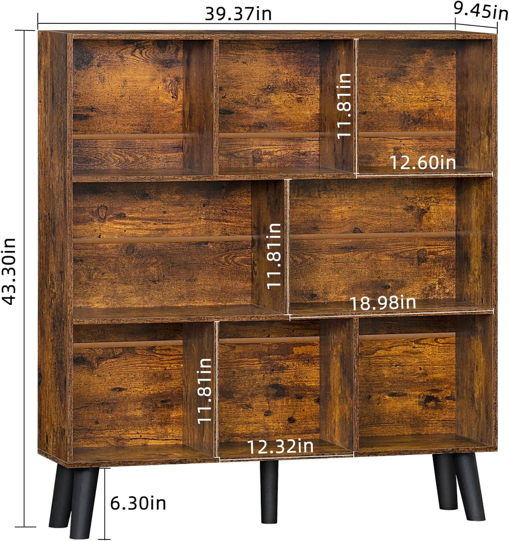 LEYAOYAO 8 Cube Bookshelf,3 Tier Bookcase with Legs,Rustic Brown Mid-Century ...