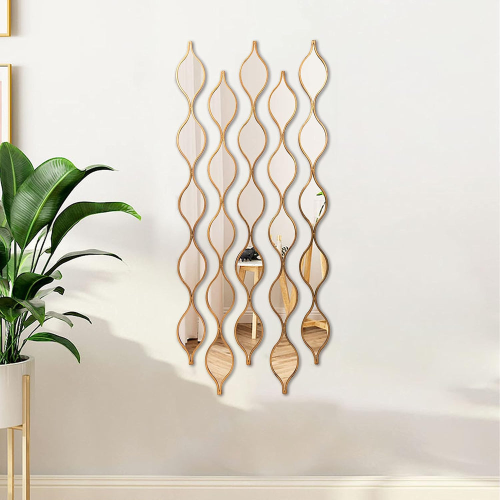 Teardrop Mirror Wall Decor Set of 5, Gold Foil Iron Wall Mirrors, 57.5 x 5.3 ...
