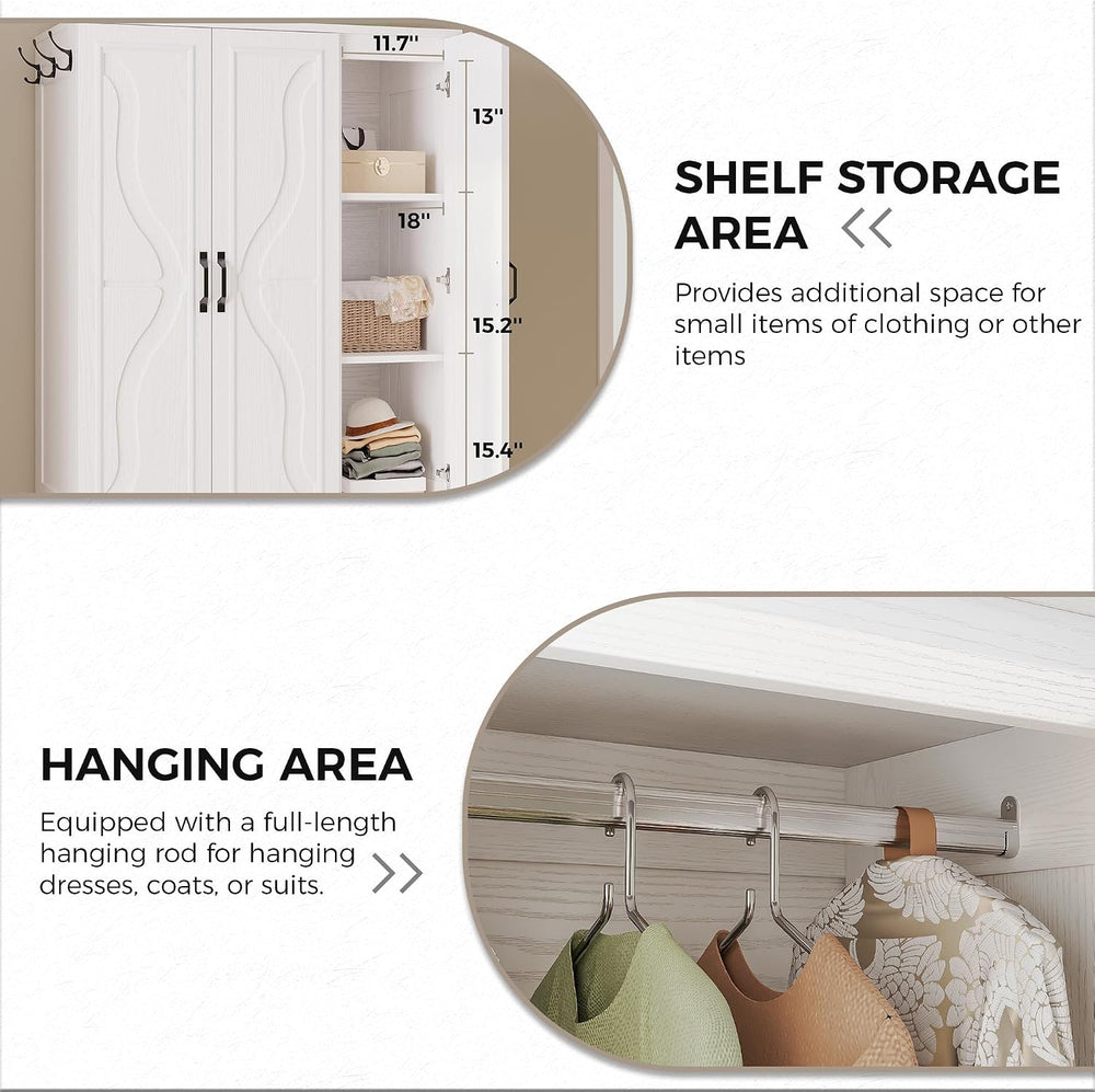 LIKIMIO Armoire Wardrobe Closet with 4 Doors and Drawers, White