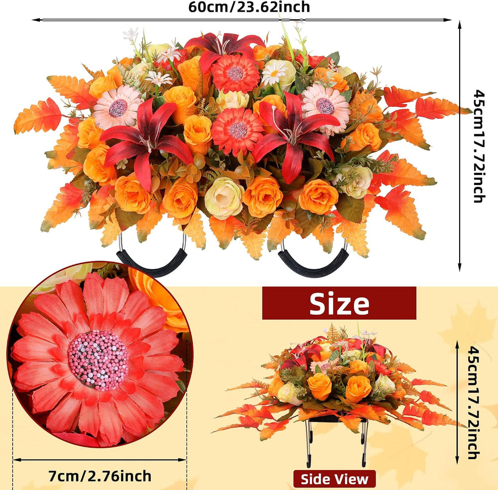Artificial Cemetery Flowers Saddle Set, Rose and Daisy Grave Decorations with...