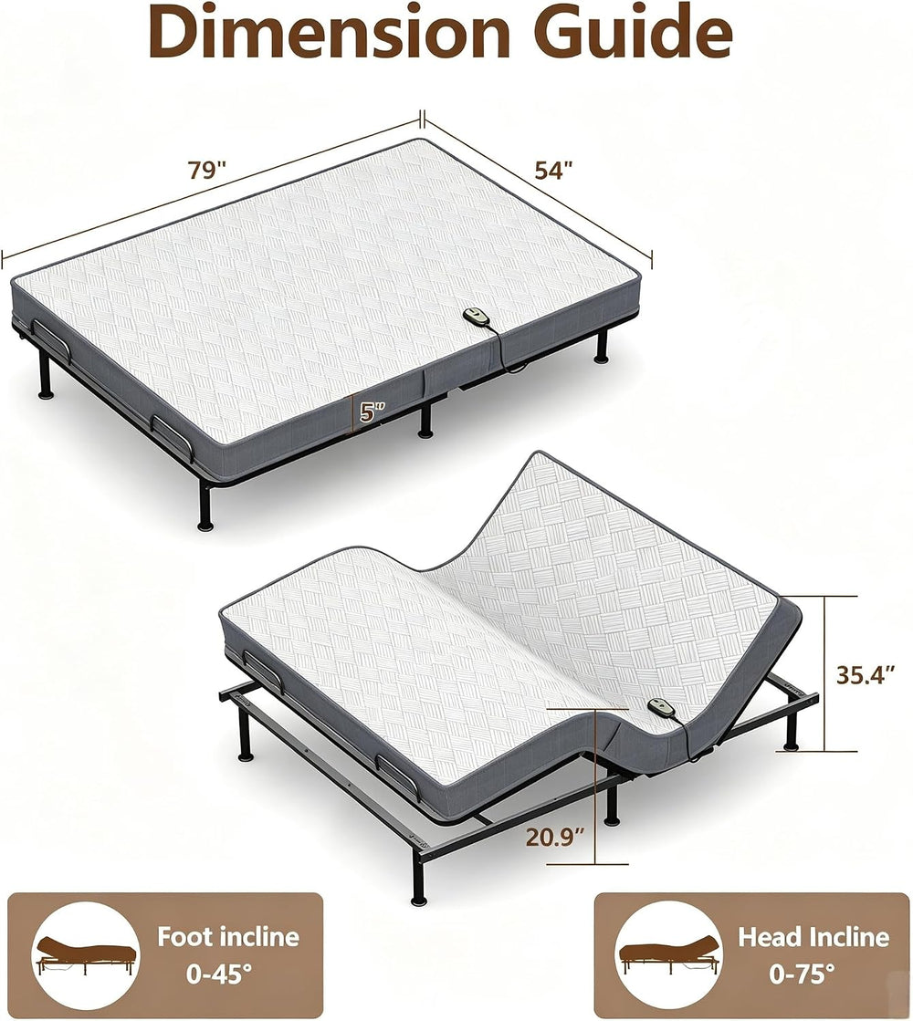 Espsilto Full Size Adjustable Bed Base with Mattress, Electric Bed Frame with...