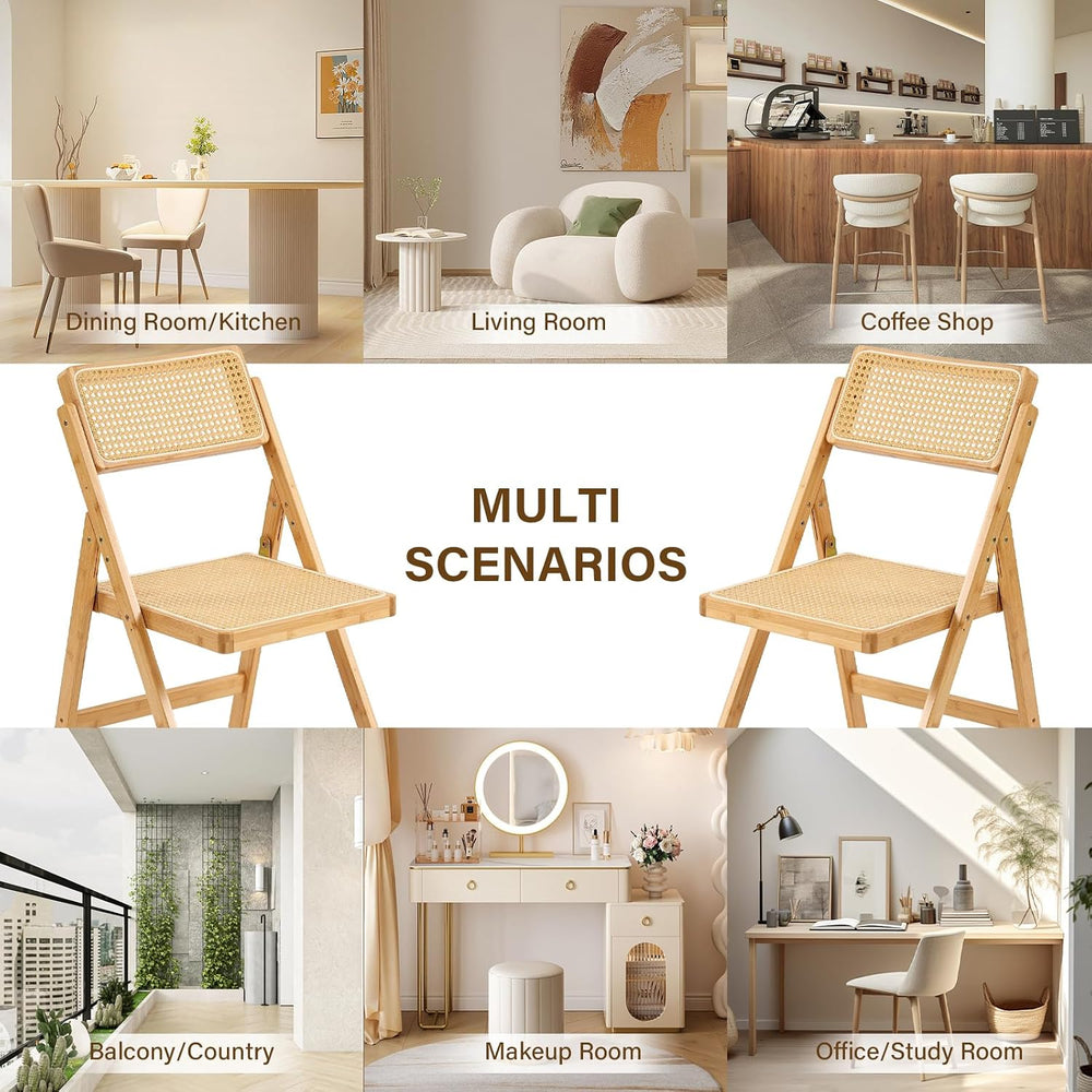 Furlide Rattan Folding Chair, Bamboo Dining Chair for Kitchen, Wood