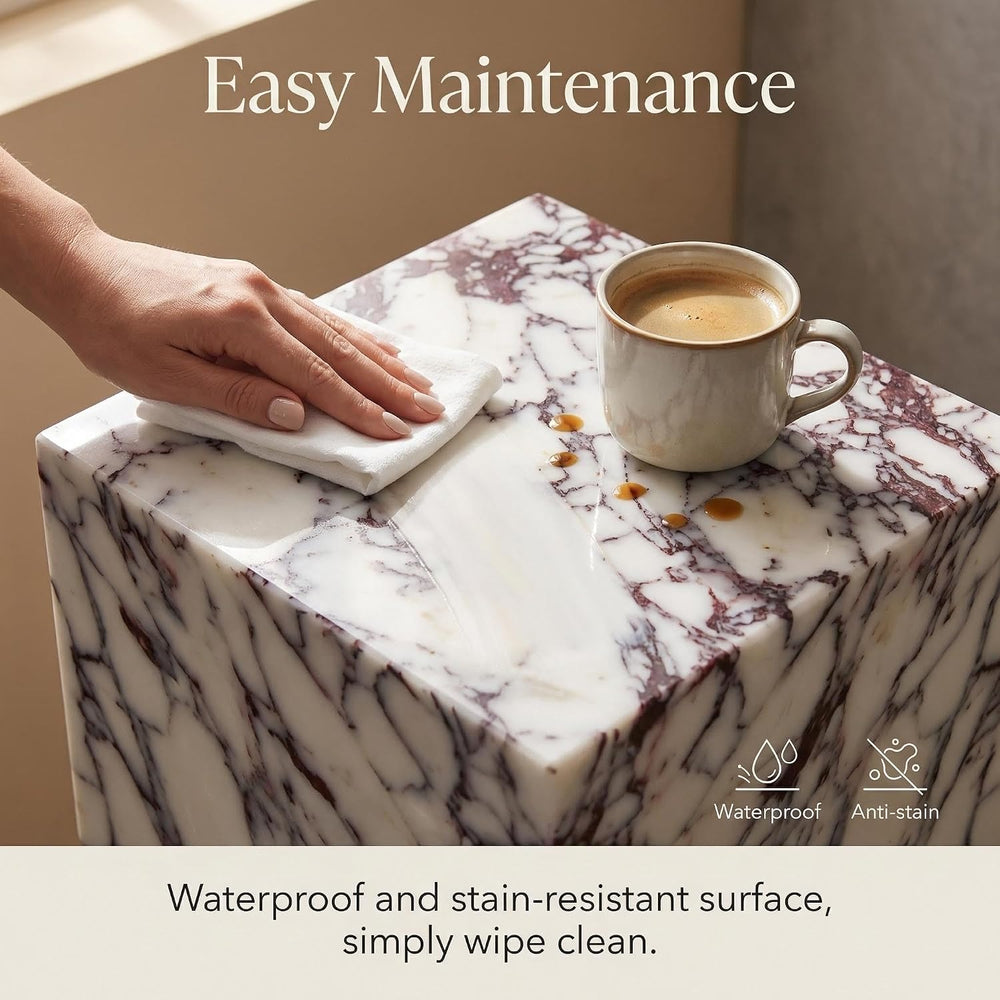 Natural Calacatta Viola Marble Side Table, 11.8" Square End Table for Li...