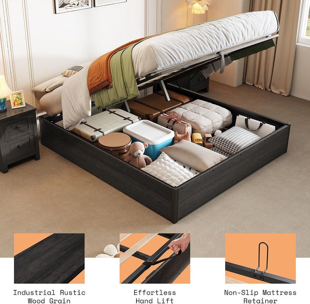AMERLIFE Full Lift Up Storage Bed Frame, Dark Oak