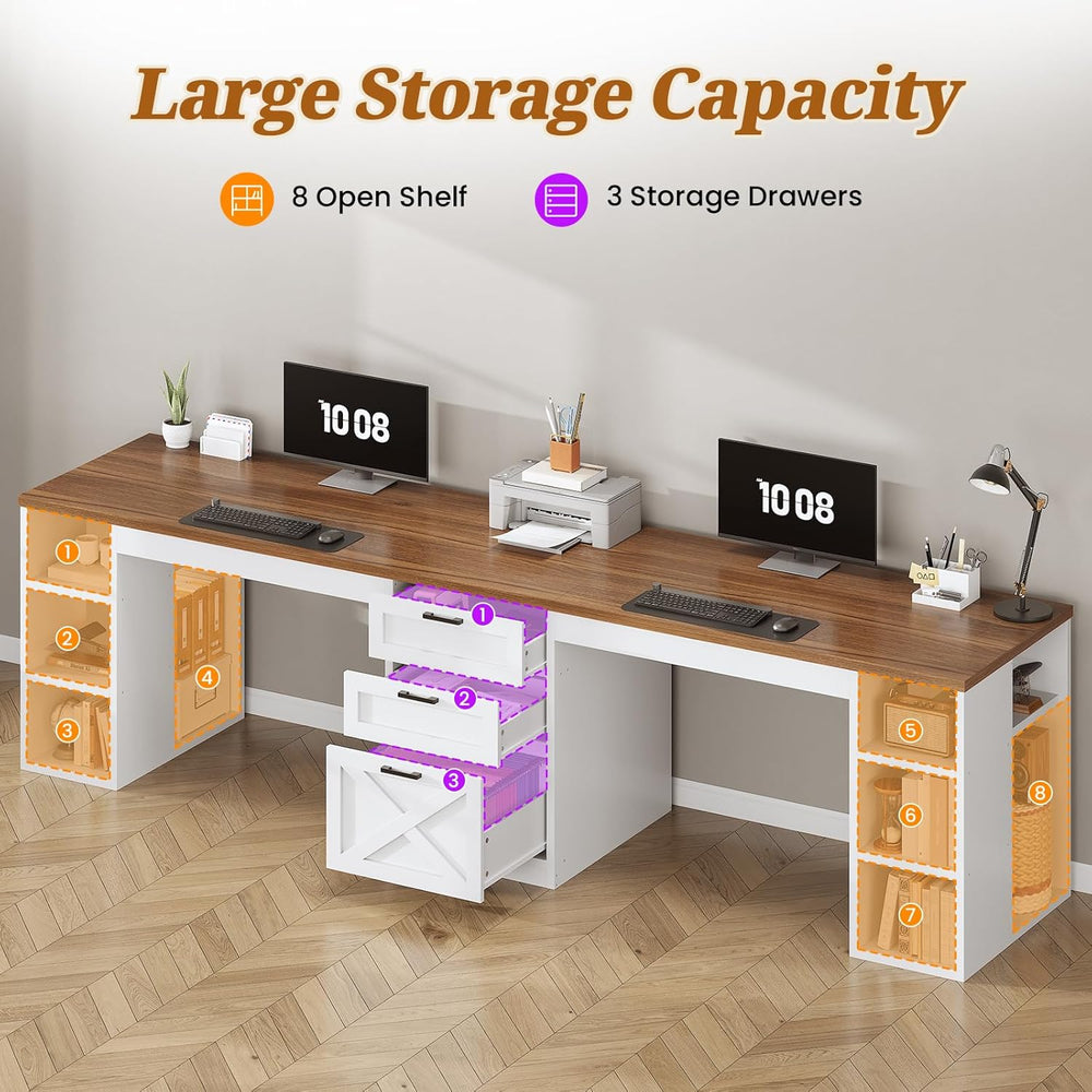 SEDETA Farmhouse 96.5" Computer Desk with Drawers, 2 Person Home Office ...