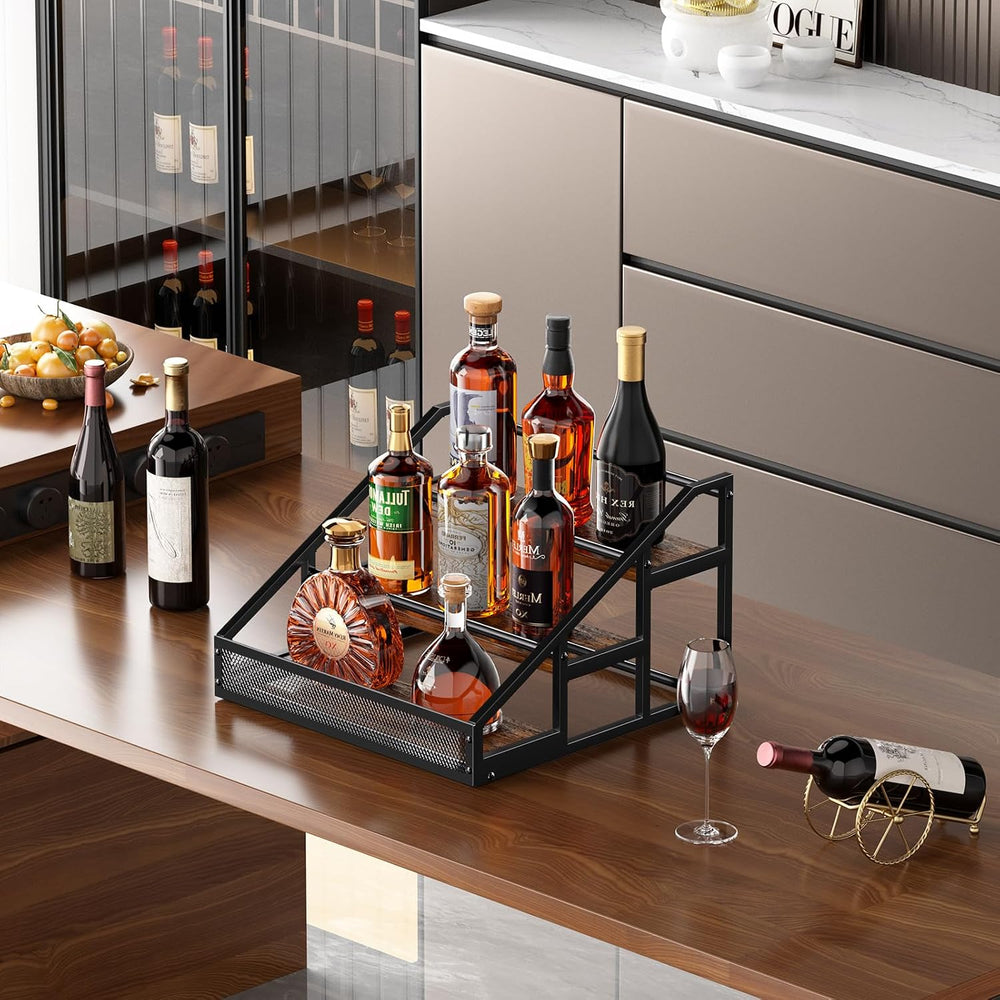 B4Life 3-Tier Liquor Bottle Display Shelf, Countertop Wine Rack, Bar Shelf